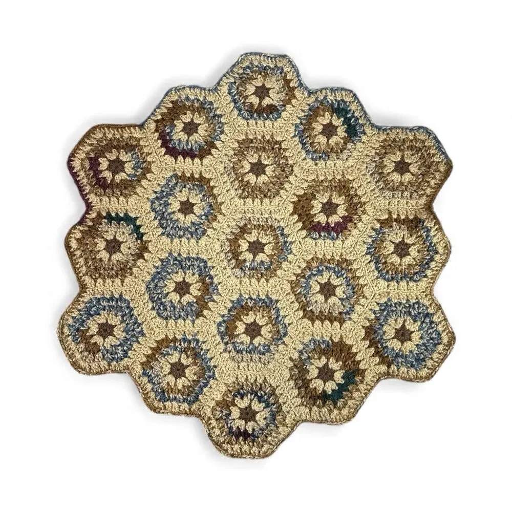 Granny Square Hexagon Neutral Tone Table Top Doiley Protector Cover Chair 25x23”